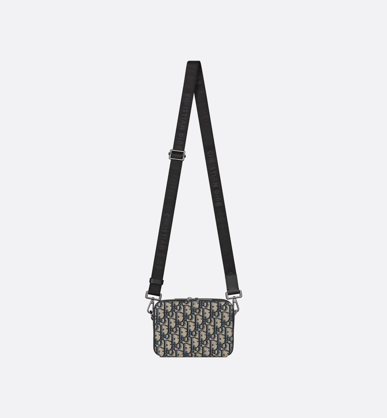 Pochette zippée à bandoulière Toile jacquard Dior Oblique Black