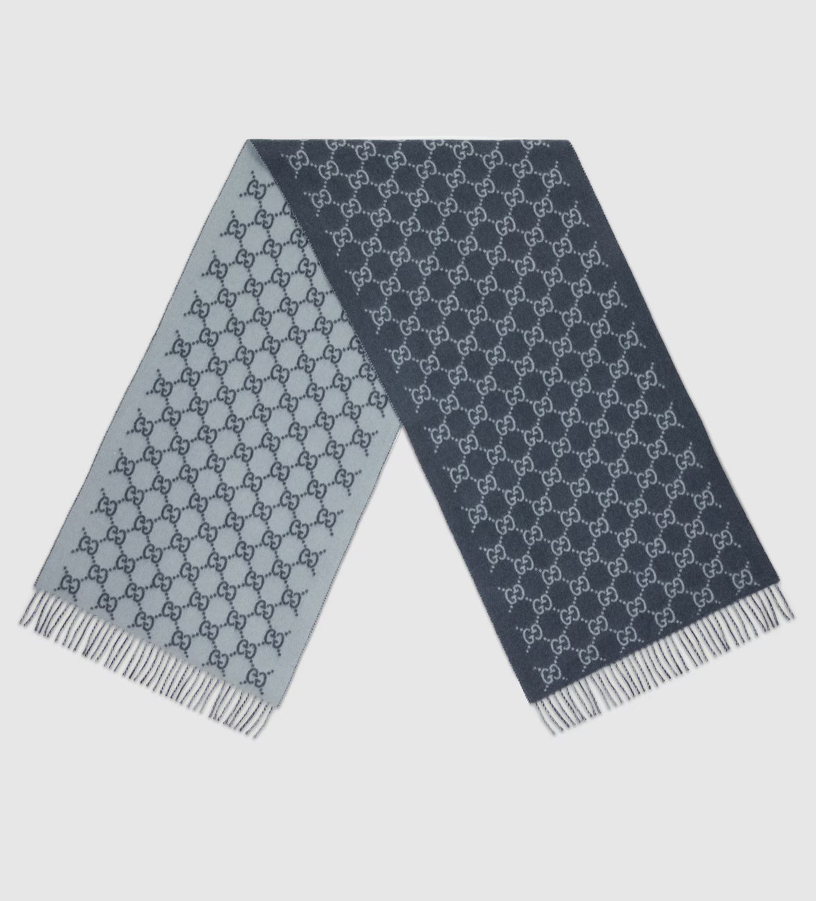Bonnet et Écharpe en jacquard de cachemire GG Blue marine et Blue clair