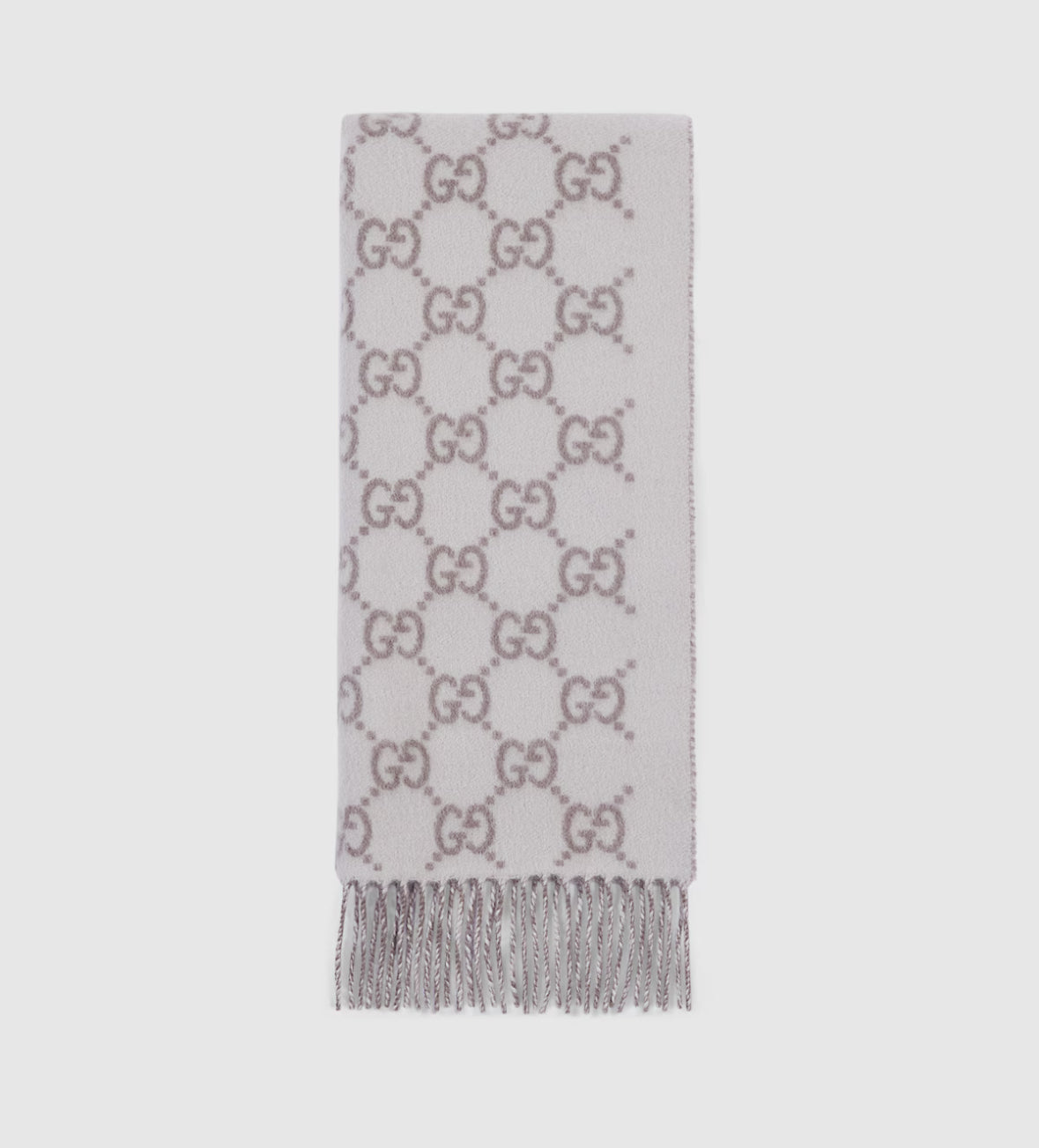 Bonnet et Écharpe en jacquard de cachemire GG ivoire et Grey clair