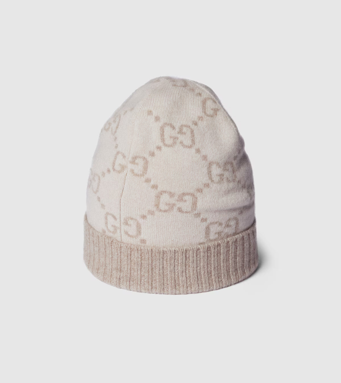 Bonnet et Écharpe en jacquard de cachemire GG White cassé et Beige