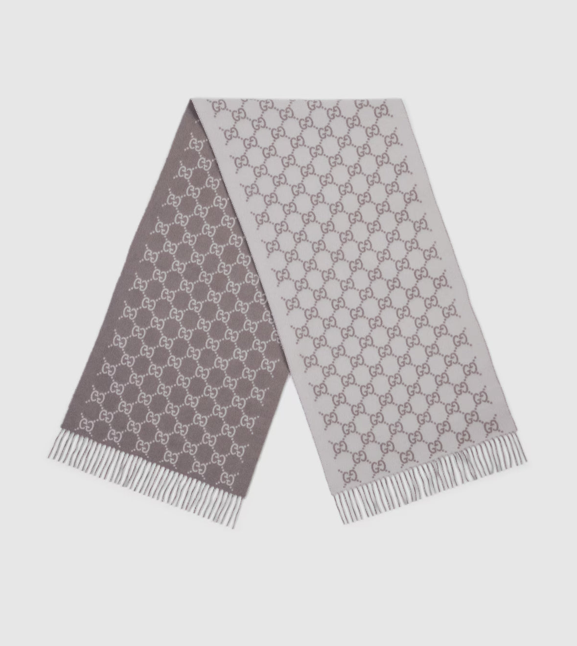 Bonnet et Écharpe en jacquard de cachemire GG ivoire et Grey clair