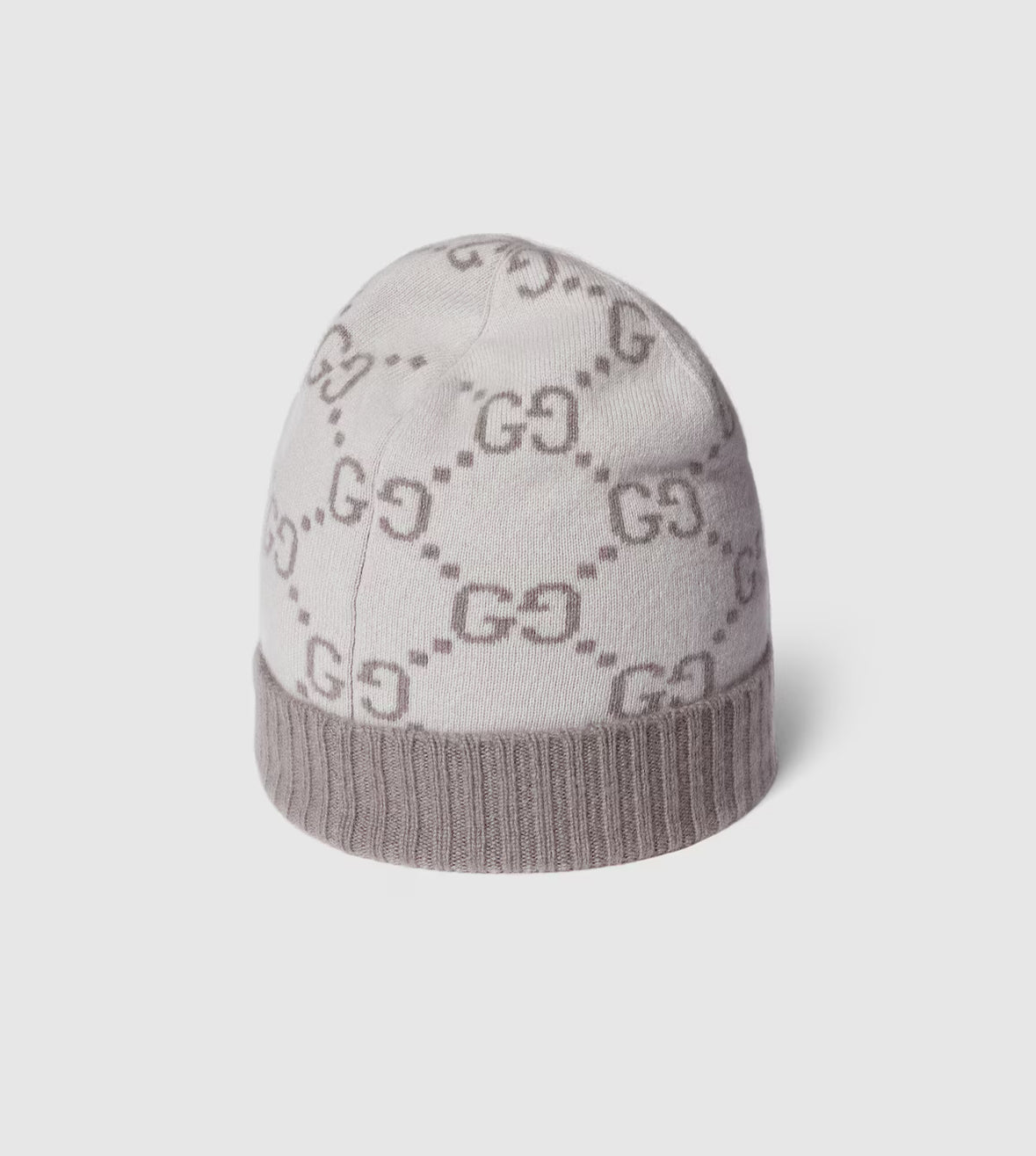 Bonnet et Écharpe en jacquard de cachemire GG ivoire et Grey clair