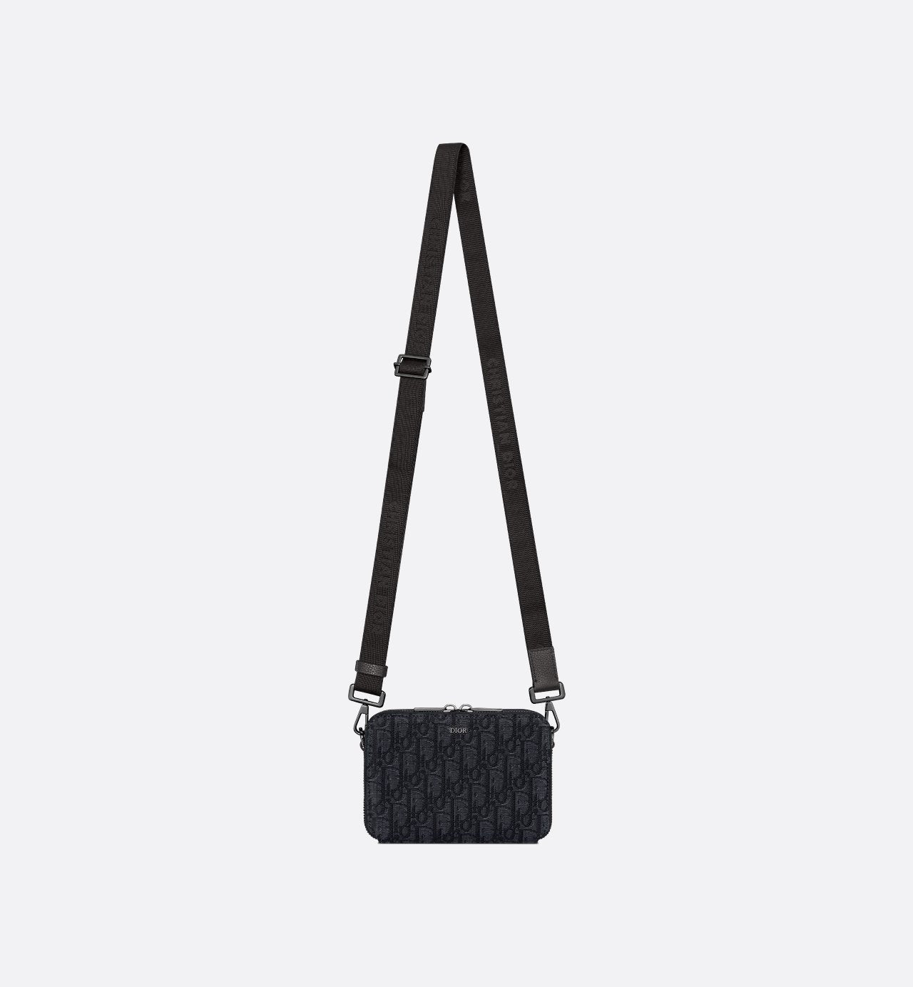 Pochette zippée à bandoulière Toile jacquard Dior Oblique Black