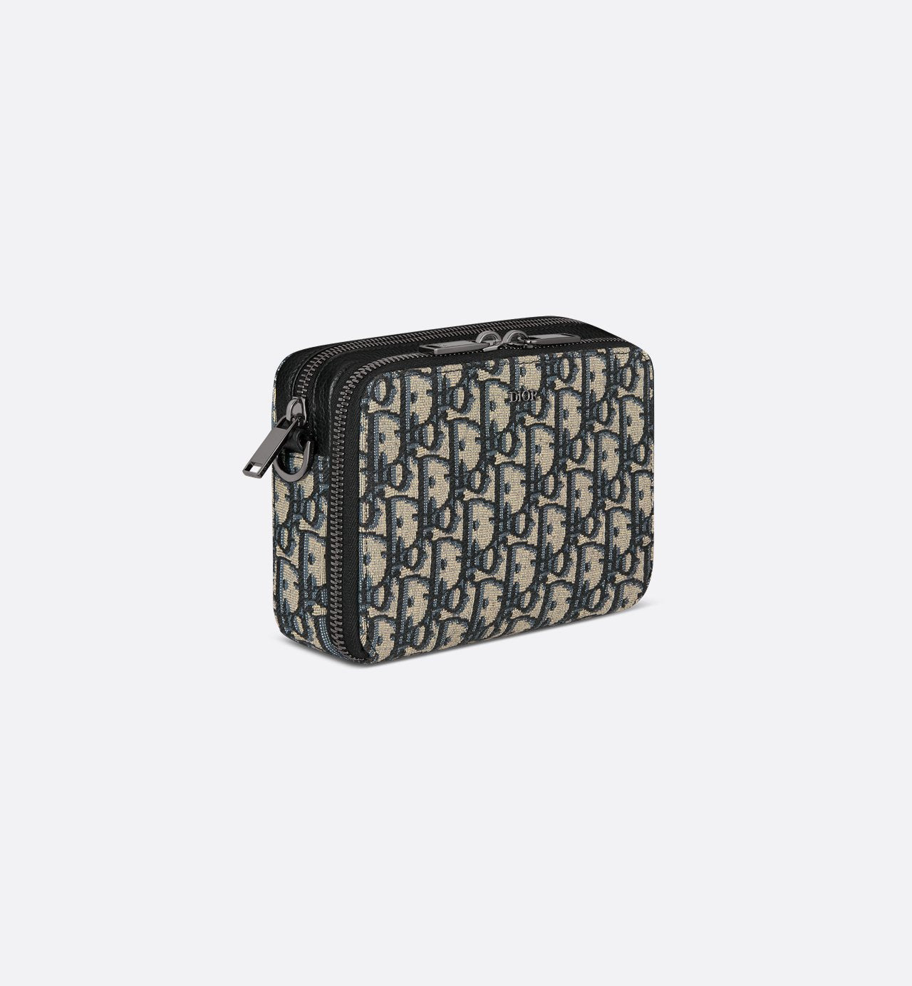 Pochette zippée à bandoulière Toile jacquard Dior Oblique Black