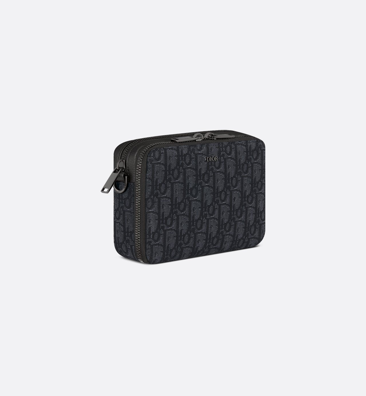 Pochette zippée à bandoulière Toile jacquard Dior Oblique Black
