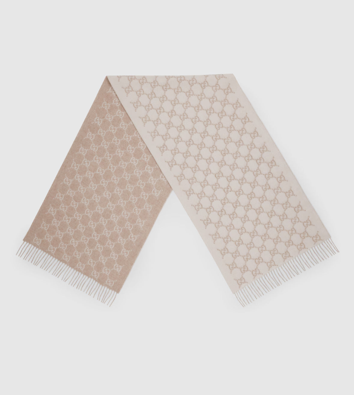 Bonnet et Écharpe en jacquard de cachemire GG White cassé et Beige