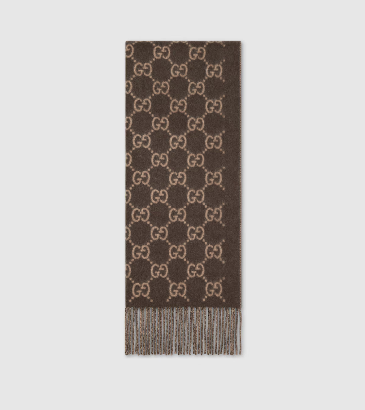 Bonnet et Écharpe en jacquard de cachemire GG Brown et Beige