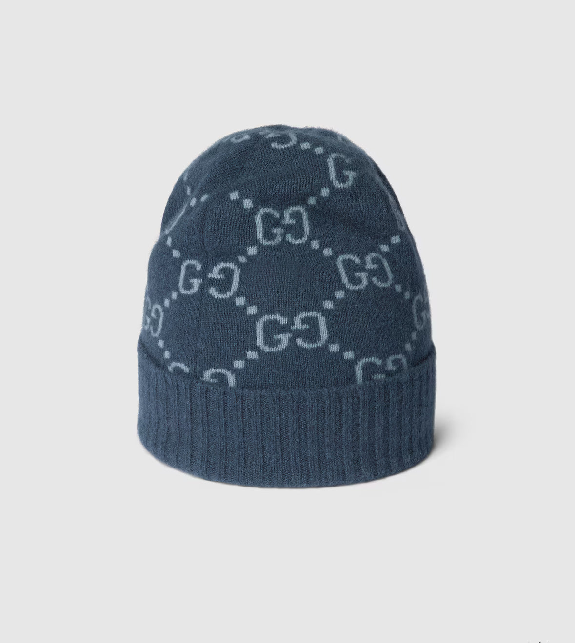 Bonnet et Écharpe en jacquard de cachemire GG Blue marine et Blue clair
