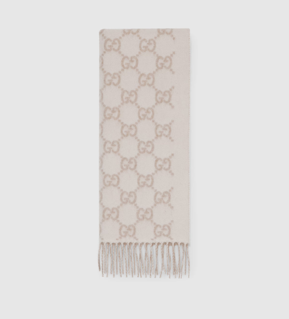 Bonnet et Écharpe en jacquard de cachemire GG White cassé et Beige